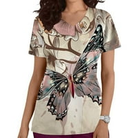 Penskaiy ženski modni kratki rukav V-izrez V-izrez Radna uniforma Tiskanje džepne bluza na vrhu ljetne košulje i bluze XL Khaki na prodaju