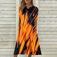 Ljetne haljine za žene casual srednje dužine kratkih rukava s kratkim rukavima od tiskane boje A-line haljina narančasta m