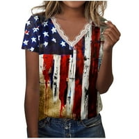 4. jula vrhovi za žene Tunika Američka zastava tiskana čipka V izrez kratki rukav majica Dressy casual ljetna bluza