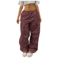DrpGunly hlače za žene, plus veličine privezenog tereta ravne široke noge labave casual y2k hlače, crvene