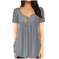 Ženske vrhove bluza Štampano kratki rukav Ležerne prilike za žene Ljeto Henley T-majice Grey XL