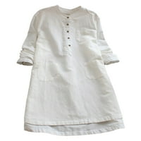 Sanviglor Ladies Midi haljina dugih rukava A-line haljine pune boje casual odmor bijeli 5xl