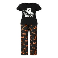 Porodični set Halloween Pajamas, duh tiska majica kratkih rukava sa grimasom za spavanje pantalone za spavanje