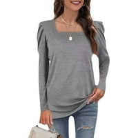 Ženski kvadratni vrat dugih rukava na lisnati rukavi top solid pulover labave majice