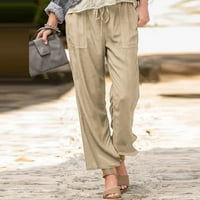 Tking modne ženske hlače plus veličine čvrste čvrstoće pamučne posteljine c džepne casual pantalone