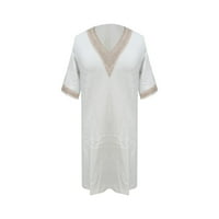 Za žensku modnu solidnu boju V izrez čipka za šivanje polovice haljine s rukavima bijelo