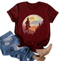 Žene Casual Vintage Sun Print Camping Print Solid Boja Majica kratkih rukava Top visoke ženske košulje