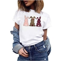 Uskršnje majice Žene Uskršnji zečji zeč Leopard Print Kratki rukav Majice Casual Crewneck Lorovine majice