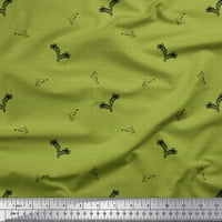 Soimoi Green Rayon Crepe tkanina Crna skica Perja i točkice tiskano tkanine