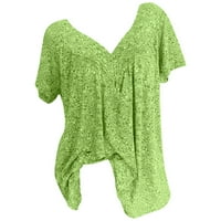 Cacomomrkar PI Plus Veličina Veličina Žene plus veličina kratkih rukava V-izrez za bluzu za bluzu od pulover kratkih rukava Bluze Majice Green