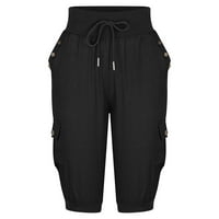 DEUHERFER ženski planinarski teret joggers hlače lagani brzi suhi kapris visoki struk posteljina povremena ženska kapris za ljetno odijevanje labavo crne xxl