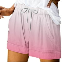 Ljetne štednje ženske kratke hlače, ženske tiskane casual labave džepove nacrtajući kratke hlače ružičaste
