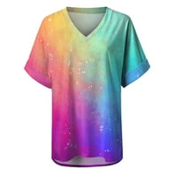 Miayilima ženske majice plus veličina gradijentna boja V-izrez kratki rukav majica na vrhu bluza