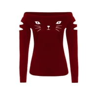 Cuoff ženske modne bluze košulje jesen jesen zimska mačka hladno rame labave ležerne dugi rukav plus veličina ženskih vrhova crvenih m