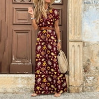 Cleance Womens Ljeto Boho haljina Vintage Elegantna cvjetna print Maxi haljina kožna traka Party Place