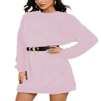 REJLUN Ženska pulover Jumper Solid Color Mini haljine dugih rukava džemper haljina casual običan rad