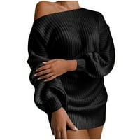 Yanhoo ženski džemper haljina s ramena bahato rukav panjevi džemper pulover Elegantne dame seksi elegantne padajuće odijelo