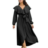 Holloyiver ženske haljine Ljeto V izrez Čvrsta duga rukava haljina Ležerne prilike za dugu haljinu S-XL