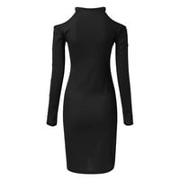 IOPQO crne haljine za žene modne frock ruffled pune boje pletene haljine pletena haljina dugih rukava