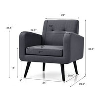 Topbuy Modern Tapacirani akcentna stolica posteljina tkanina Jednokrevetna sofa sa gumenim drvenim nogama sive