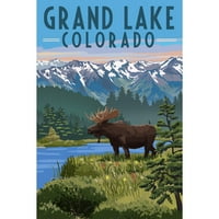 Dekorativni ručnik za čaj, pregača Grand Lake, Kolorado, Moose i planine, Unisex, Podesivi, organski pamuk