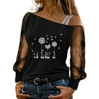 Shpwfbe Ženske vrhove Ženska košulja Andelion tiskana mrežasta čipka hladna ramena majica za majicu