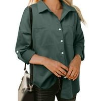 Košulja za žene modni labavi traper džepom dugih rukava na dugim rukavima