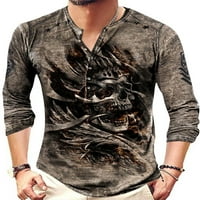 Groanlook muškarci vrhovi majica CREW izrez za bluze s dugim rukavima Muški komfej T majice Loose Dugme