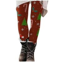 Zunfeo gamaše za žene - tople udobne zimske tajice Božićni tisak Mid Rise Slim-noga elastična puna dužina pantalona pantalani pleteni vino 2xl