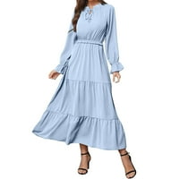 Hanzidakd Ljetne haljine za žene Ženske pune boje dugih rukava čipke udružene duge haljine za žene i