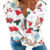 Cindysus božićna majica za žene Ležerne prilike s dugim rukavima Tunike Tunts Bluzes Style d m