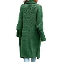 SKPBlutn ženski kardigan džemperi zimski jeseni ugodni vrhovi patchwork štampanje V-izrez obrezani gornji dio V-izrez dugih rukava otvoreni prednji kaput zeleni m