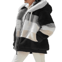 Gupgi Žene Fuzzy Fleece jaknu kaputi sa kapuljačom sa zatvaračem u boji Blok plišane jakne Fau krzno
