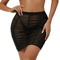 Pogor kupaćim kostima za žene Žene Sheer mrežica Poklopac kratke hlače Pokrivač na plaži Čvrsta puna mreža Pokrijte kratku suknju Black + XL