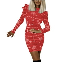 Voncos mini haljine za žene na klirensu - dugi rukav okrugli vrat patentni patentni patentni pad zime casual modne ženske haljine za ljeto crvene veličine s