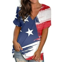 Žene Casual V izrez Patriotske košulje Plus Veličina Ljeto kratkih rukava Američka zastava Uzorak Grafički
