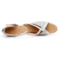 Ženska kašalj sa sandale za cipele sa kašaljkom sandale otvorene plesne cipele Modna peta Lady Buckle Glitter Silver 4.5