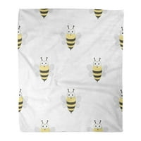 Flannel baca pokrivač sive greške pčele u crtanom bijelom uzorku meka za kauč za krevet i kauč