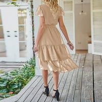 Clearsance Ljetne haljine za žene Srednja dužina A-line kratkih rukava Slobodna V-izrez Čvrsta haljina