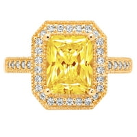 2. CT Sjajni smaragdni Clear Simulirani dijamant 18k žuti zlatni halo pasijans sa Accentima prsten sz
