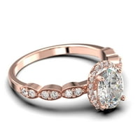 Art Deco 1. Carat ovalni rez Diamond Moissite Classic Angažman prsten, halo vjenčani prsten u 10K čvrstih ruža zlata, poklon za njen poklon za suprugu, obećavajući prsten, obljetni prsten