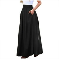 Miluxas ženska visoka struka duga suknja A-line džepove suknja fladjela vintage suknje Clear crna 6