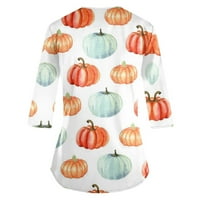 Vrhovi za žene plus size s rukavima V izrez Halloween Print majica Labavi grafički džep casual bluza