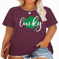 Anbech St. Patrickov dan Plus veličine Majice za žene Grafički Shamrock Lucky Print kratkih rukava Majica