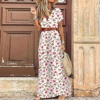 Ženska ljetna casual sandress dugačka haljina cvjetna labava kratki rukav V izrez duge haljine maxi
