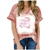 Mom dukserica Žene smiješna mama Sportski poklon modni ventilator lagani pulover kratki rukav V-izrez Gradient Pink XXL