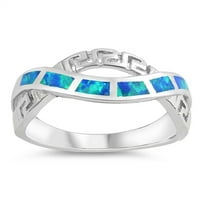 Plavi simulirani opal rimski uzorak pletenica prstenaster srebrne veličine 8