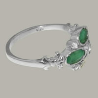 Britanci izrađeni sterling srebrni sintetički kubični cirkonijski i pravi originalni emerald Womens Ring - Veličine Opcije - Veličina 8.25