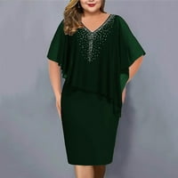 Ženske haljine Dužina koljena čvrstog V-izrez A-line rukav zeleni l