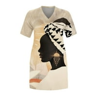Guvpev ženska haljina plus veličina V izrez grafički tiskani kratki rukav elegantna majica sa džepnim